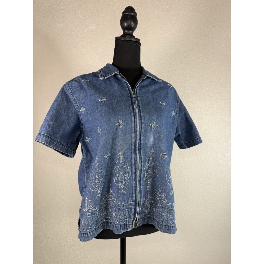 Erika Top Womens Medium Blue Denim Shirt Button Up 100% Cotton